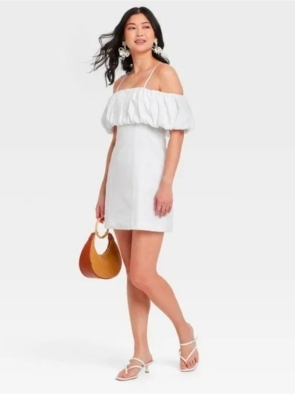 a new day White Off-Shoulder Puff-Sleeve Mini Dress Size 8 NWT
